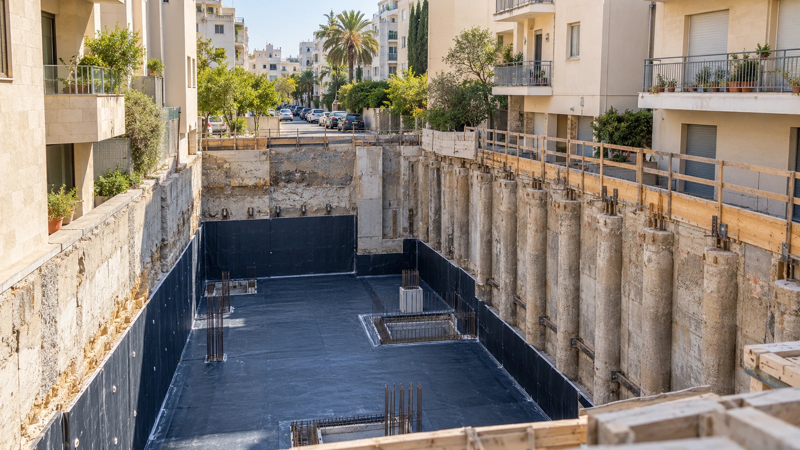 הקמת מרתף במגרש עירוני צפוף, בצמוד לדיפון ולמבנים קיימים.